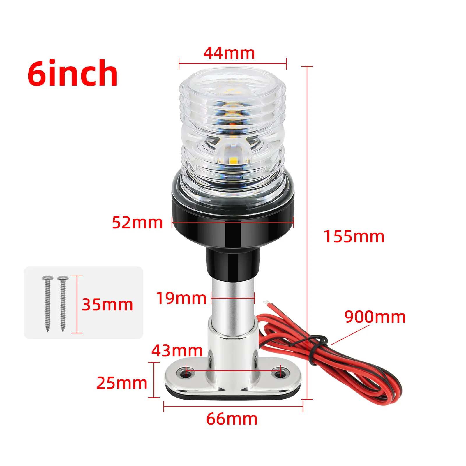 6inch Navigation Anchor Light 12V Nature White LED Boat Light Waterproof for Yacht Marine Stern Anchor Sailing Signal Lamp