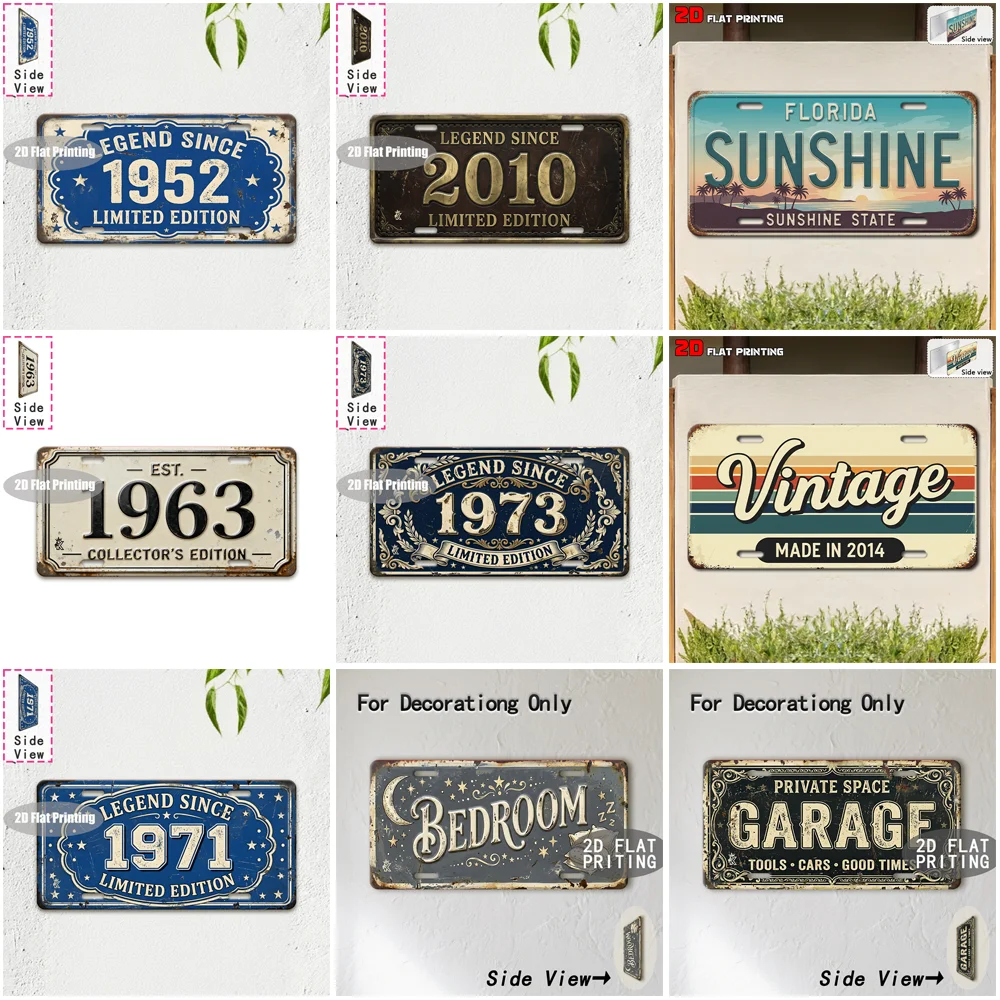 Vintage Year Bedroom Garage State Text Metal License Plate Sign Retro 2D Flat Printed Tin Plaque Wall Decor for Home Bar