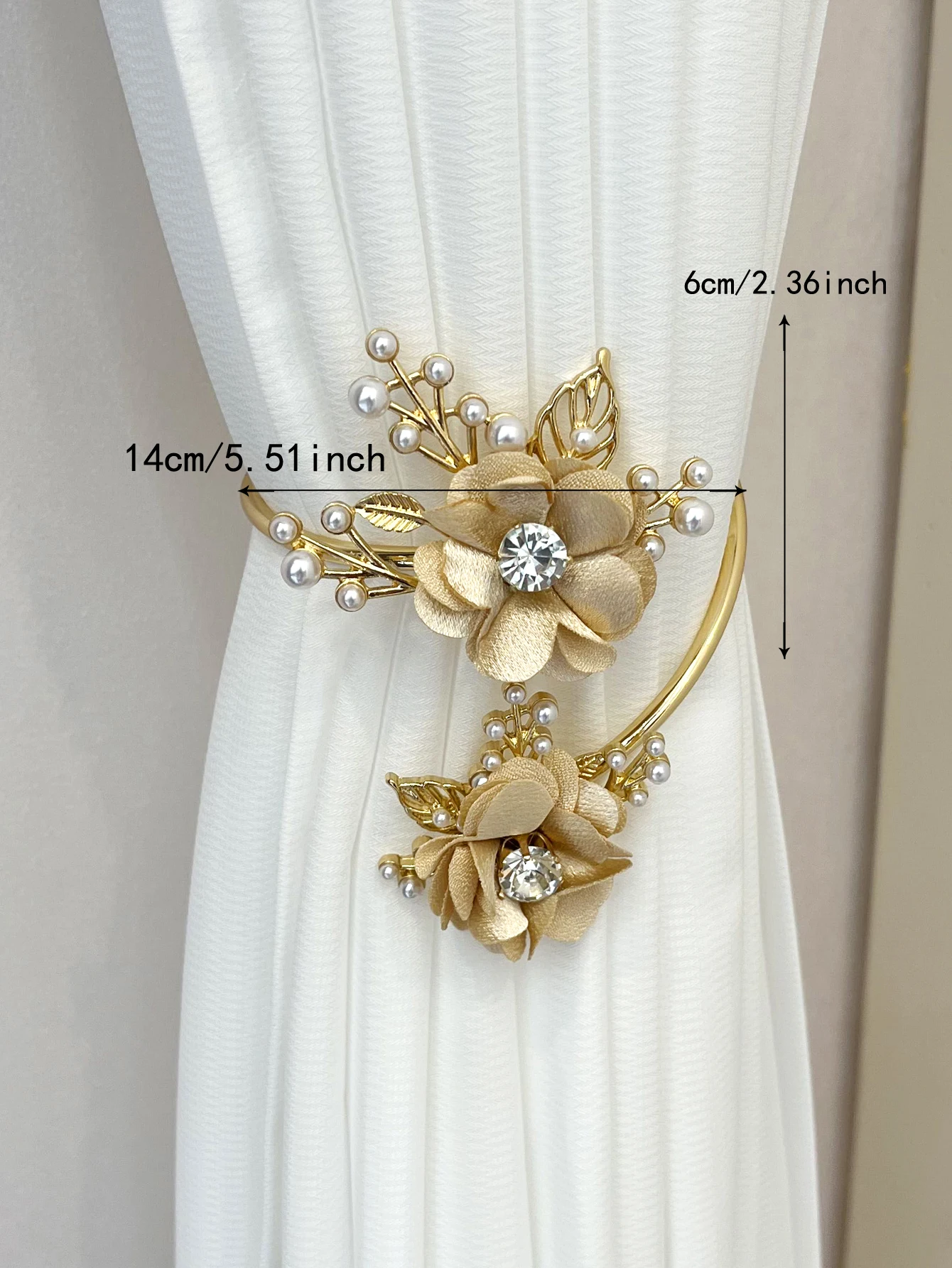 Flexible Alloy Curtain Tiebacks - Bendable Shape with Fabric Flower & Diamonds - Dual Function for Window Decor & Organization