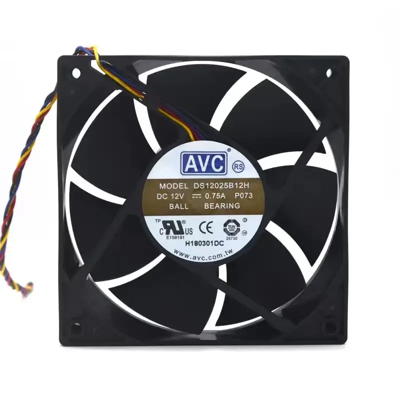 PWM Fan For AVC DS12025B12H 120X120X25mm DC 12V 0.75A 2 Ball Bearing Fan High Speed CFM Airflow Axial Cooling 12cm