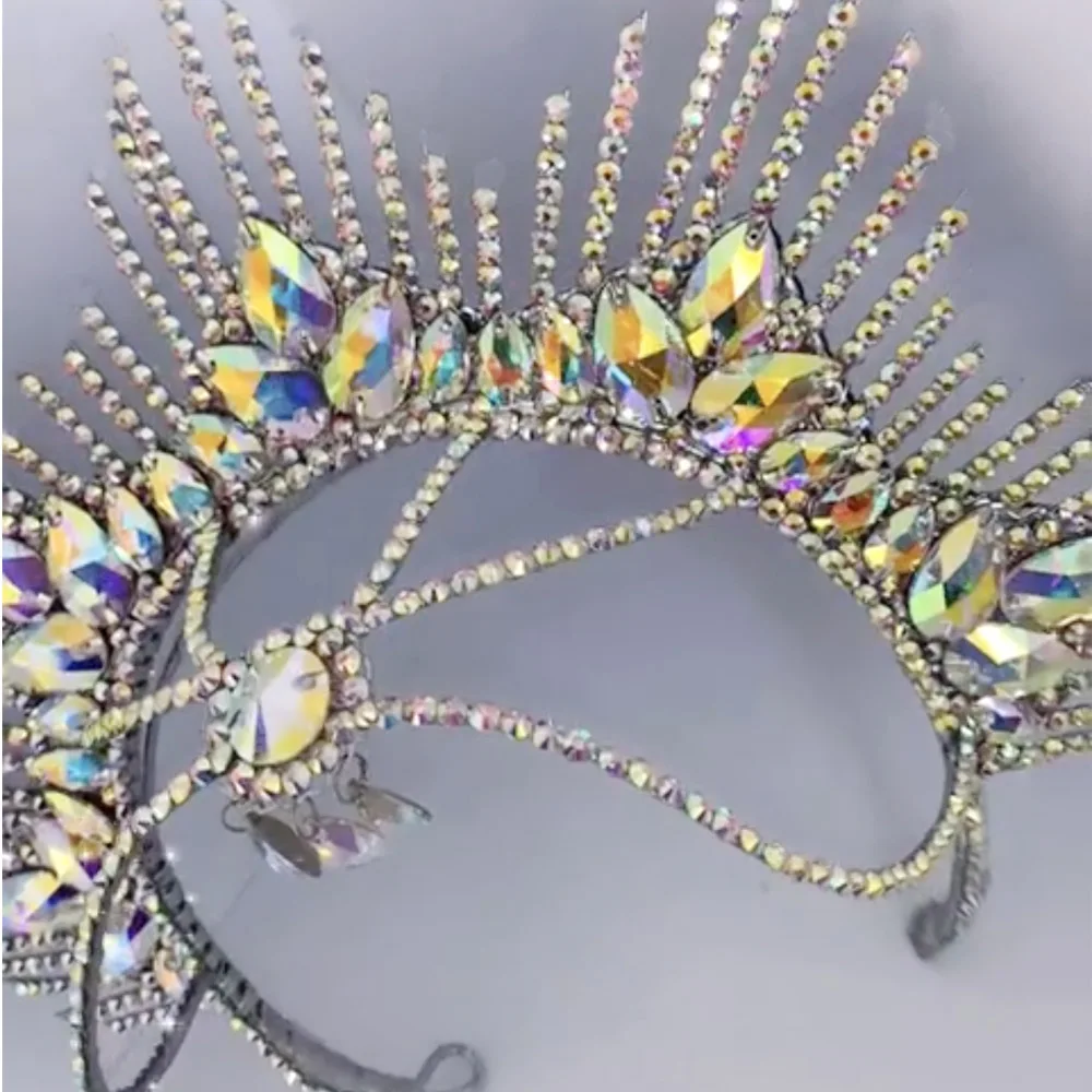 قبعة كريستال مبالغ فيها من CUIER لعرض الأزياء للفتيات على شكل رأس المسرح لتزيين الشعر والمجوهرات للنساء وإكسسوارات ملكة السحب