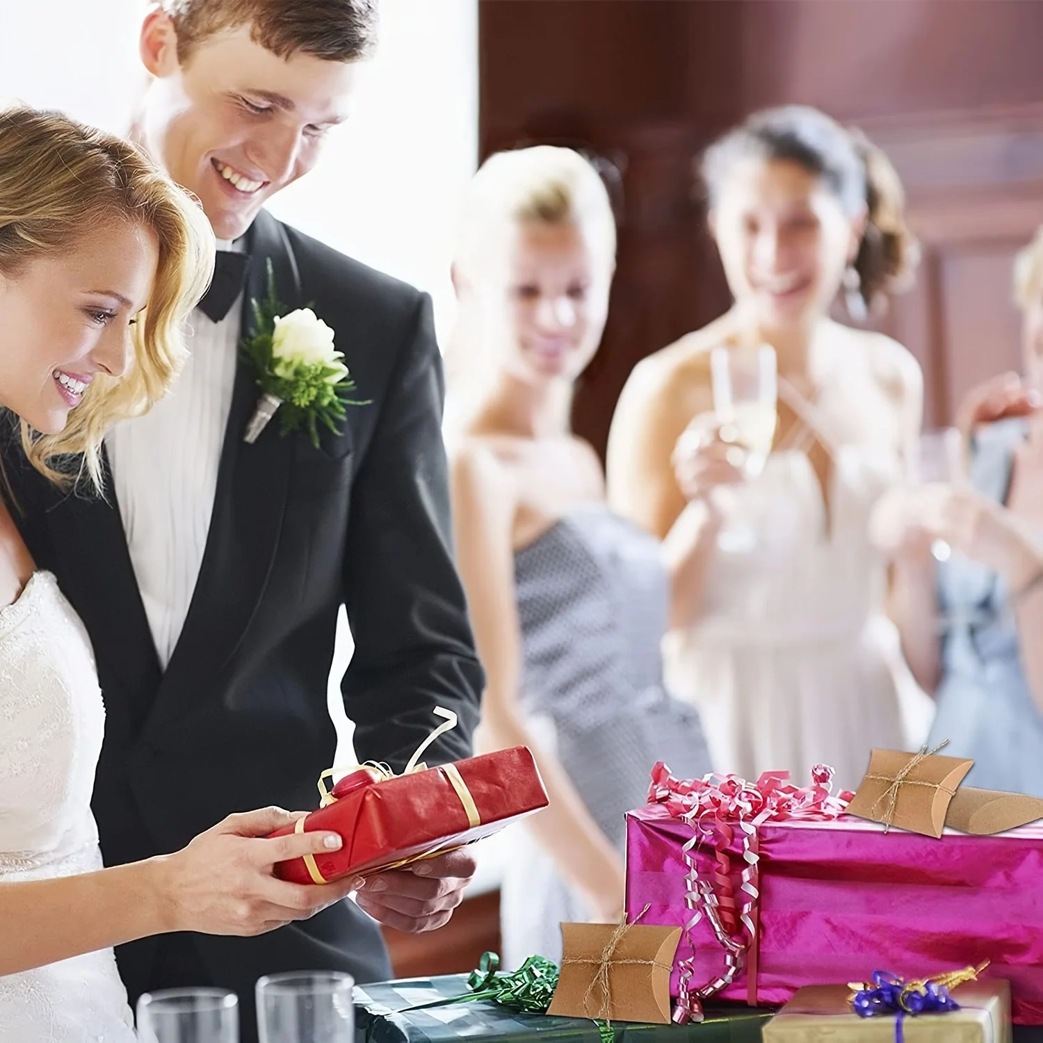 50 Stück rustikale Kraftpapier-Kissen-Mini-Süßigkeitsschachteln mit Schnur – ideal für Hochzeitsgeschenke, Partygeschenke und Brautpartys – Detail 6