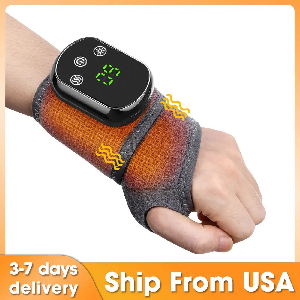 

Wrist Massager Vibration Heated Electric Wrap Band Cordless Joint Wrist Support Belts for both Hands Thermal Therapy Massage Pad