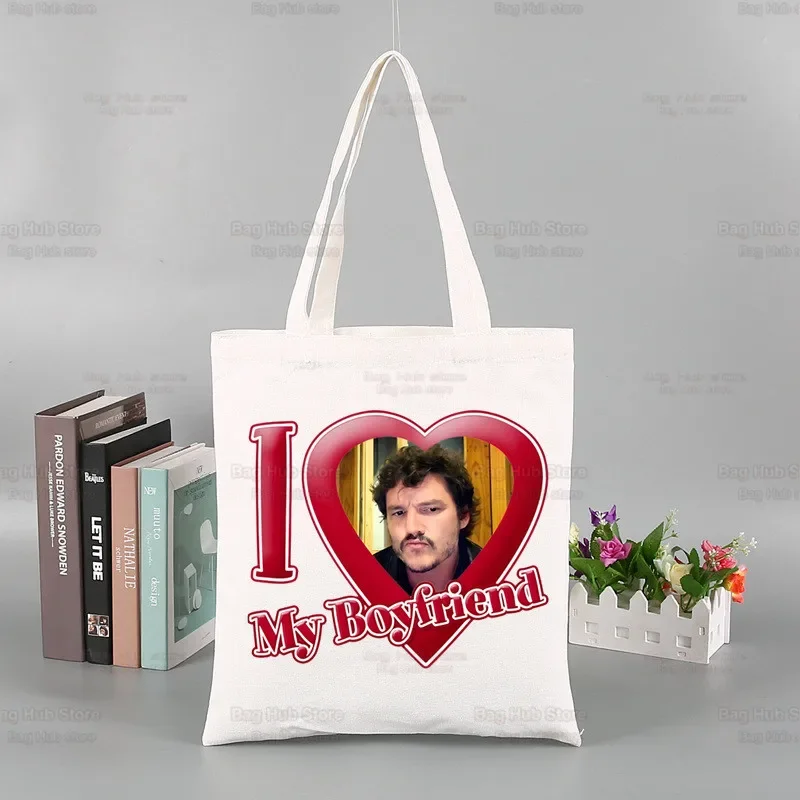 Pedro Pascal My Boy Friend Reusable Shopping Bag Women Canvas Tote Bags Printing Eco Bag Cartoon Shopper Shoulder Bags