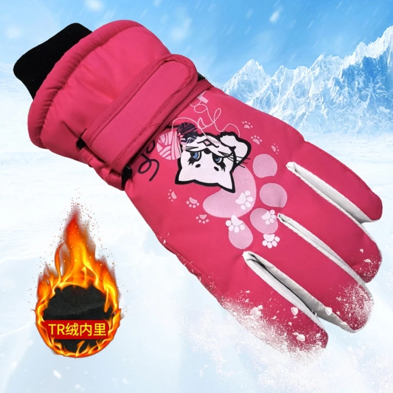 

Children Ski Gloves Winter Waterproof Cute Cartoon Pattern Warm Snow Gloves for Boys Girls Kids 5-10 Years Old O20 22 Dropship