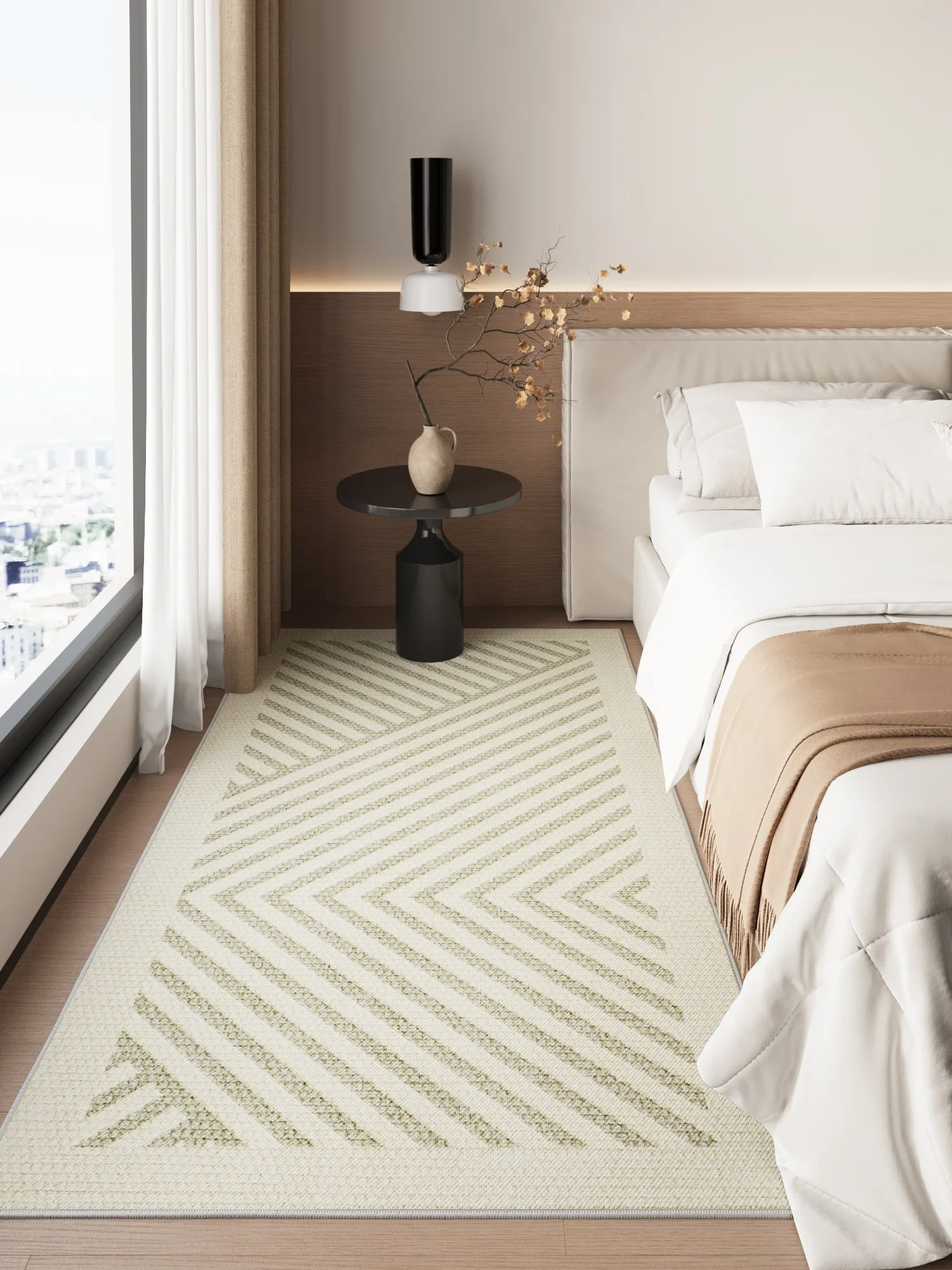 

Cream Striped Carpet For Bedroom Bedside Decorative Floor Mats Loop Pile Tpr Living Room Rug Long Soft Mat Alfombra Dormitorio