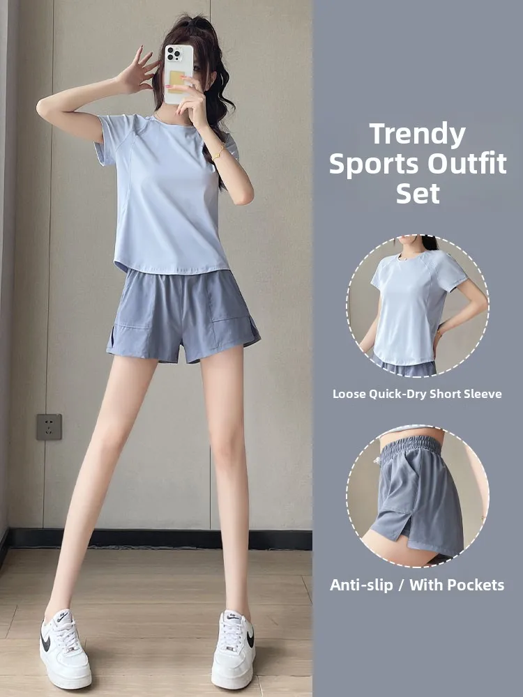 

Sportswear Set Women's New Running orts Summer Thin Loose Qui Dry Top ort Sve Fitn T-irt Badminton orm