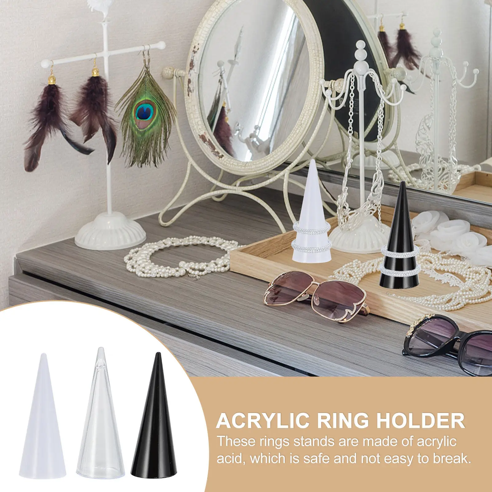 12Pcs Acrylic Ring Display Holder Cone Shape Jewelry Showcase Stand for Retail Store Home Countertop Finger Rings Display
