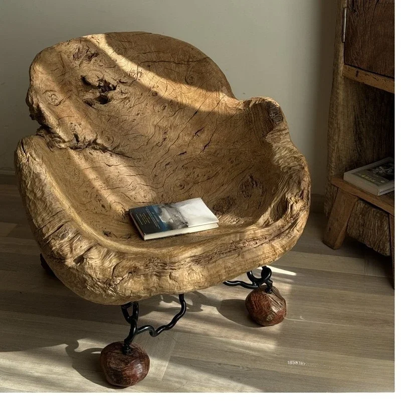 Original ecological designer solid wood chair log backrest stool homestay soft chair