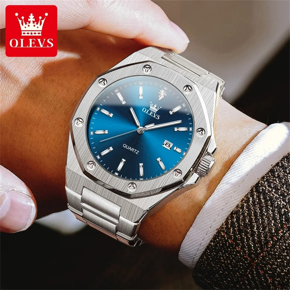 OLEVS 2024 Luxury Quartz Watch for Men Stainless Steel Waterproof Date Hours Original Men\'s Watch Simplicity Business Wristwatch