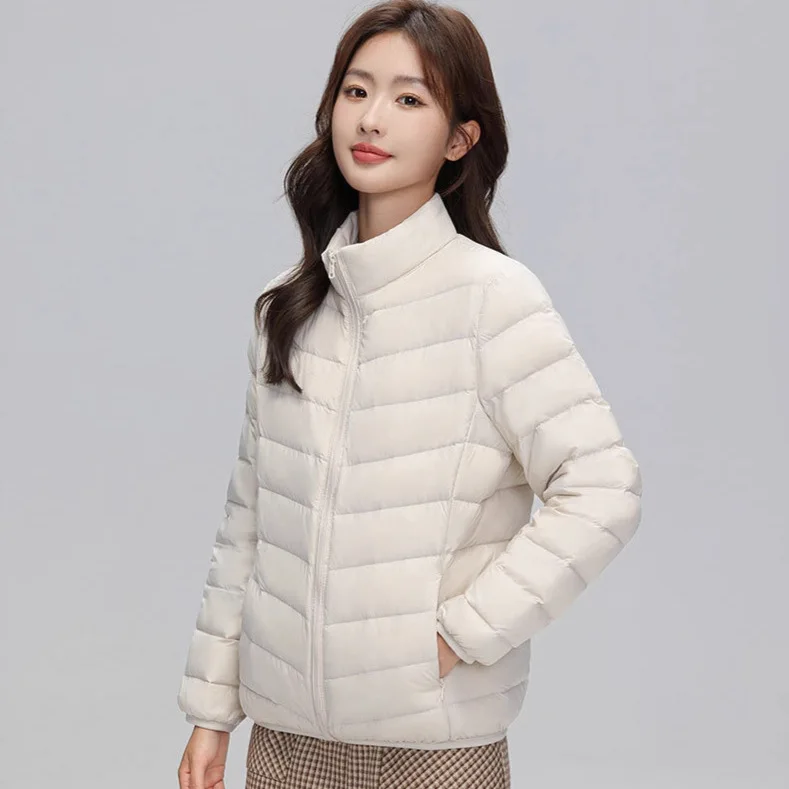 Lightweight Jacket For Women 2025 Autumn New Short Style 90% White Duck Down Winter Stand Collar Slimming Casual Coat Trendy