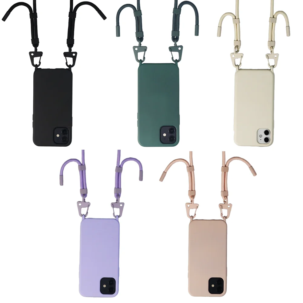 Crossbody قلادة حزام الحبل ماتي غطاء من السيليكون آيفون 14 15 برو ماكس 11 12 13 Mini XR X XS 7 8 Plus 16 غطاء مقاوم للصدمات #6