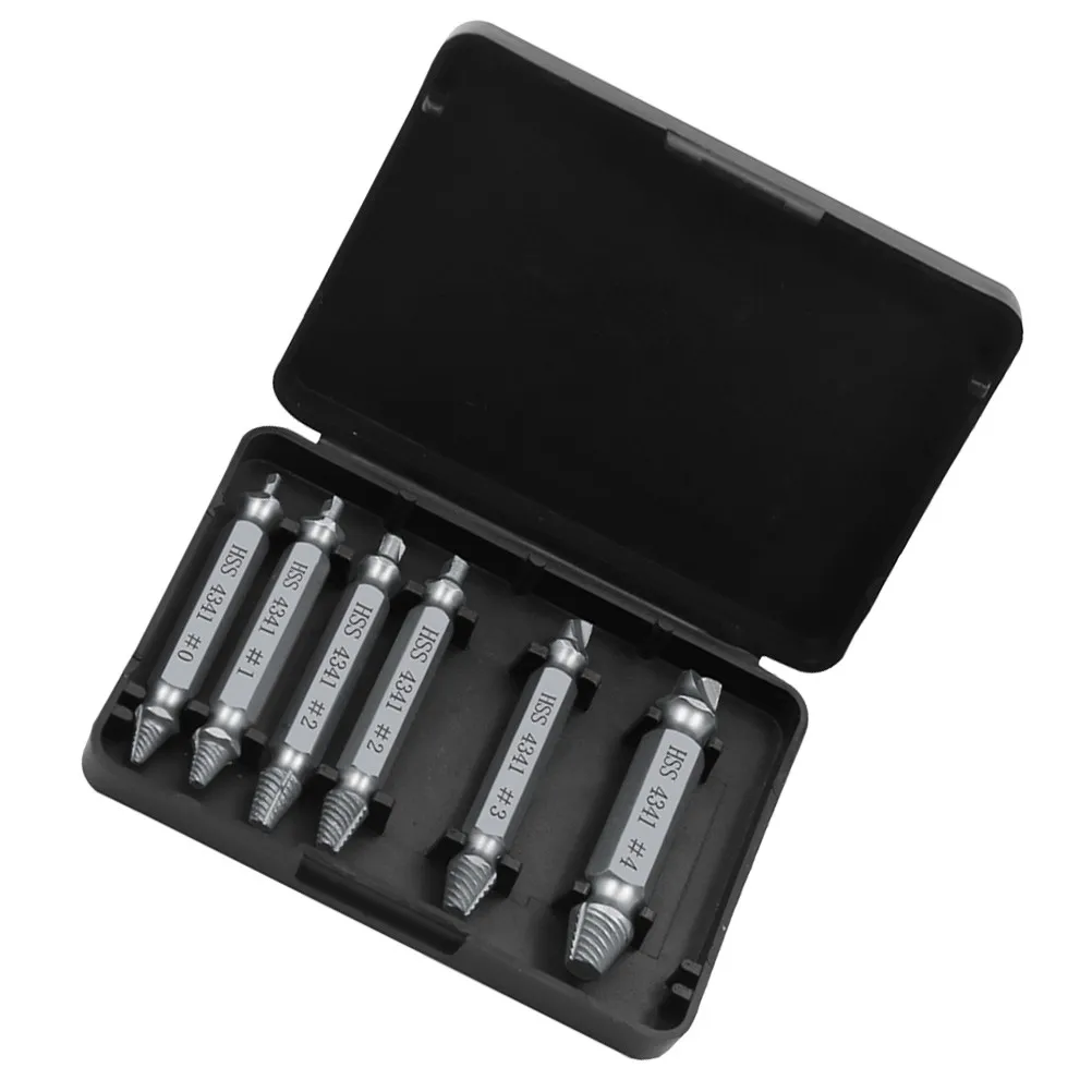 6Pcs Repair Tool Set Professional Screw Extractor Double Ended Damaged Screw Remover Broken Bolt Drill Guide Bits