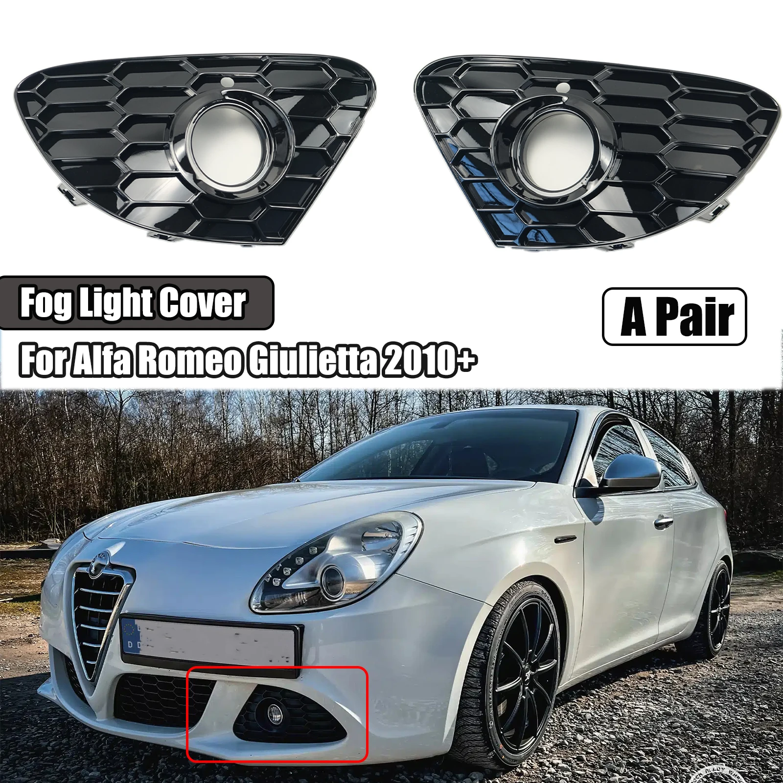 

A Pair Fog light Cover For Alfa Romeo Giulietta 2010+ Front Bumper Fog lamp Grille Grill Glossy Black Matte Black 156090419