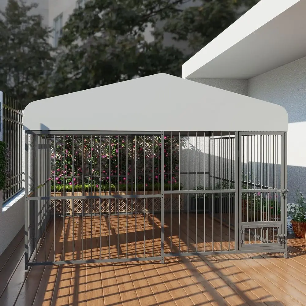 

10x10x6 T Outdoor Dog Kennel with Roo, Heavy-Duty Large Dog Cage with Lock, Waterproo Cover & Bowls, Pet Enclosure or Medium & L