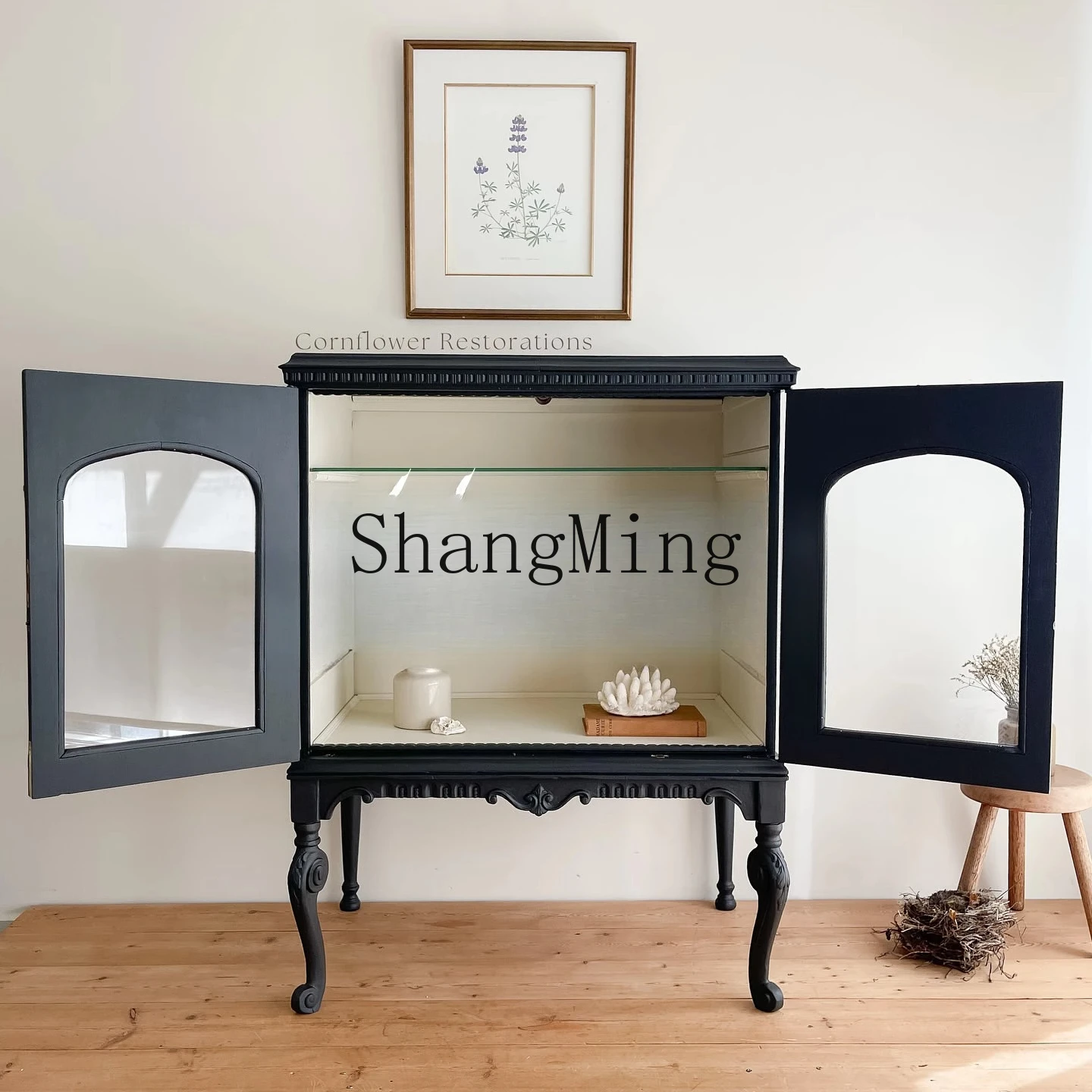 

FG solid wood carving flower retro wine cabinet antique dining side cabinet storage cabinet high-end furniture