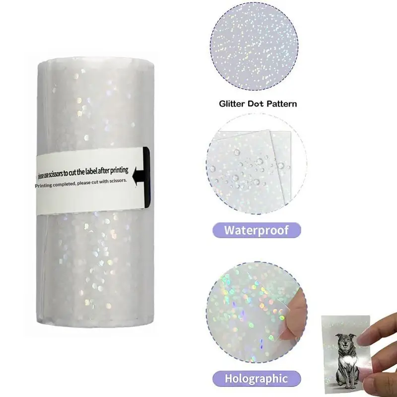 

1/3/5Rolls Clear Holographic Dot Transparent Self-Adhesive Thermal Paper Rolls: 57mm X 3meter Compatible With Most Mini Printers