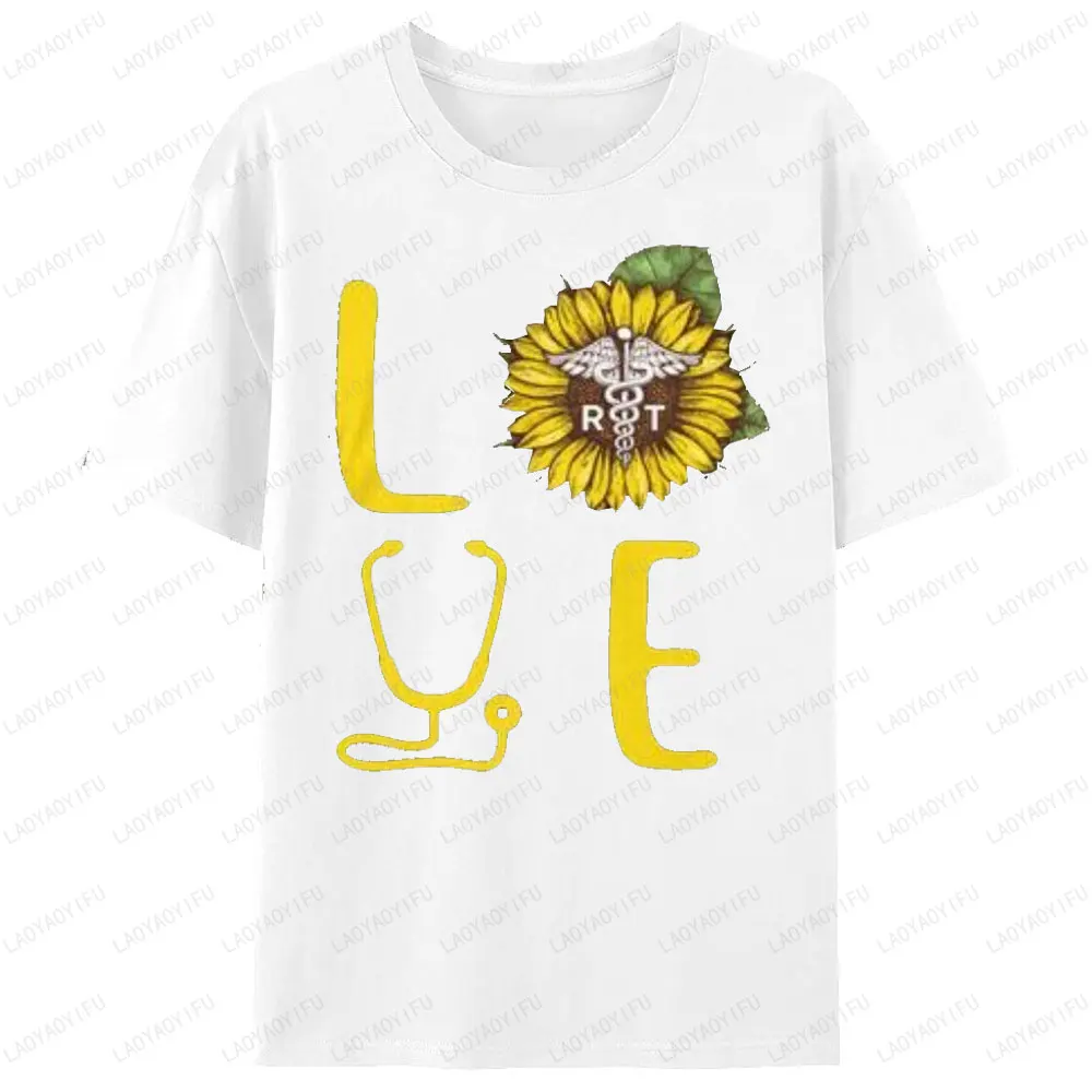 Love Sunflower Stethoscope Graphic T Shirts Respiratory Therapist Printed T-shirt Men Clothing Woman Clothes Tshirt Tops Gift