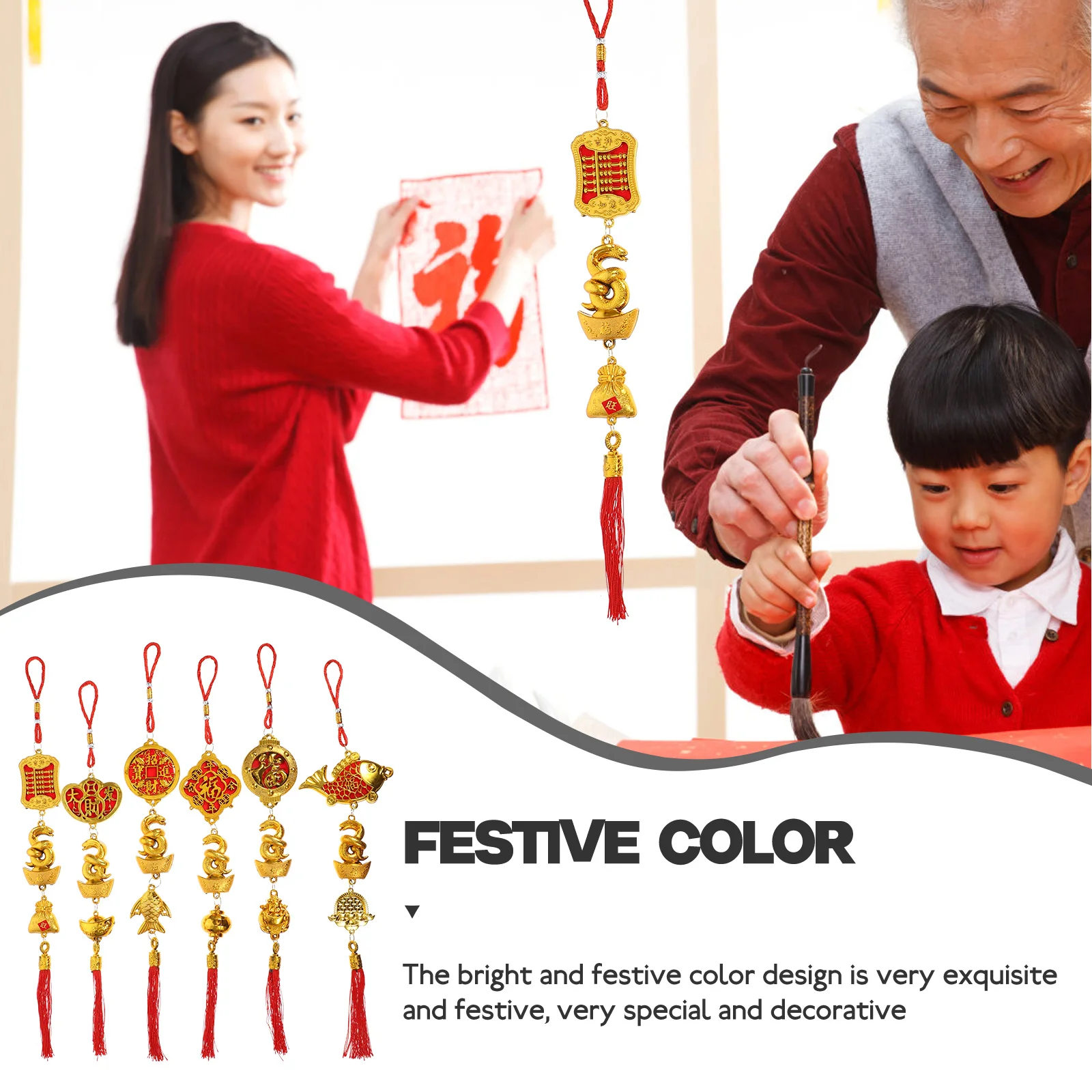 

6pcs Chinese New Year Decorations 2025 Snake Ornaments Red Fish Lanterns Spring Festival Pendant Indoor Outdoor