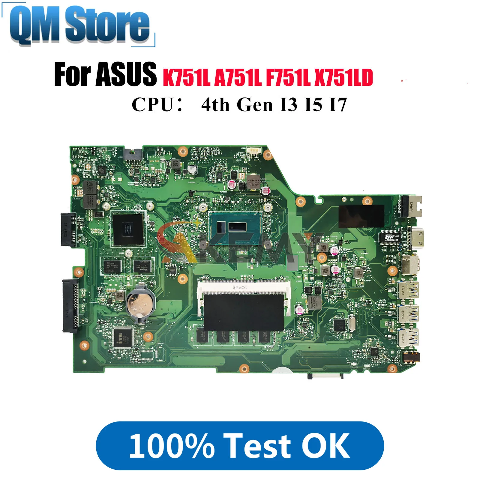 

X751LD Материнская плата для ноутбука ASUS X751LN X751LJ X751LB F751L X751LDV K751L X751L X751LKB A751L X751LK Материнская плата с процессором I3 I5 I7
