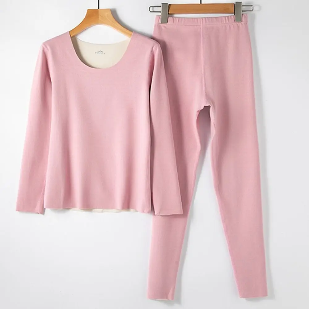 And Winter Pants Nylon T-Shirt Solid Color Korean Style Sleepwear Long Johns Set Women Thermal Underwear Elastic Underwear