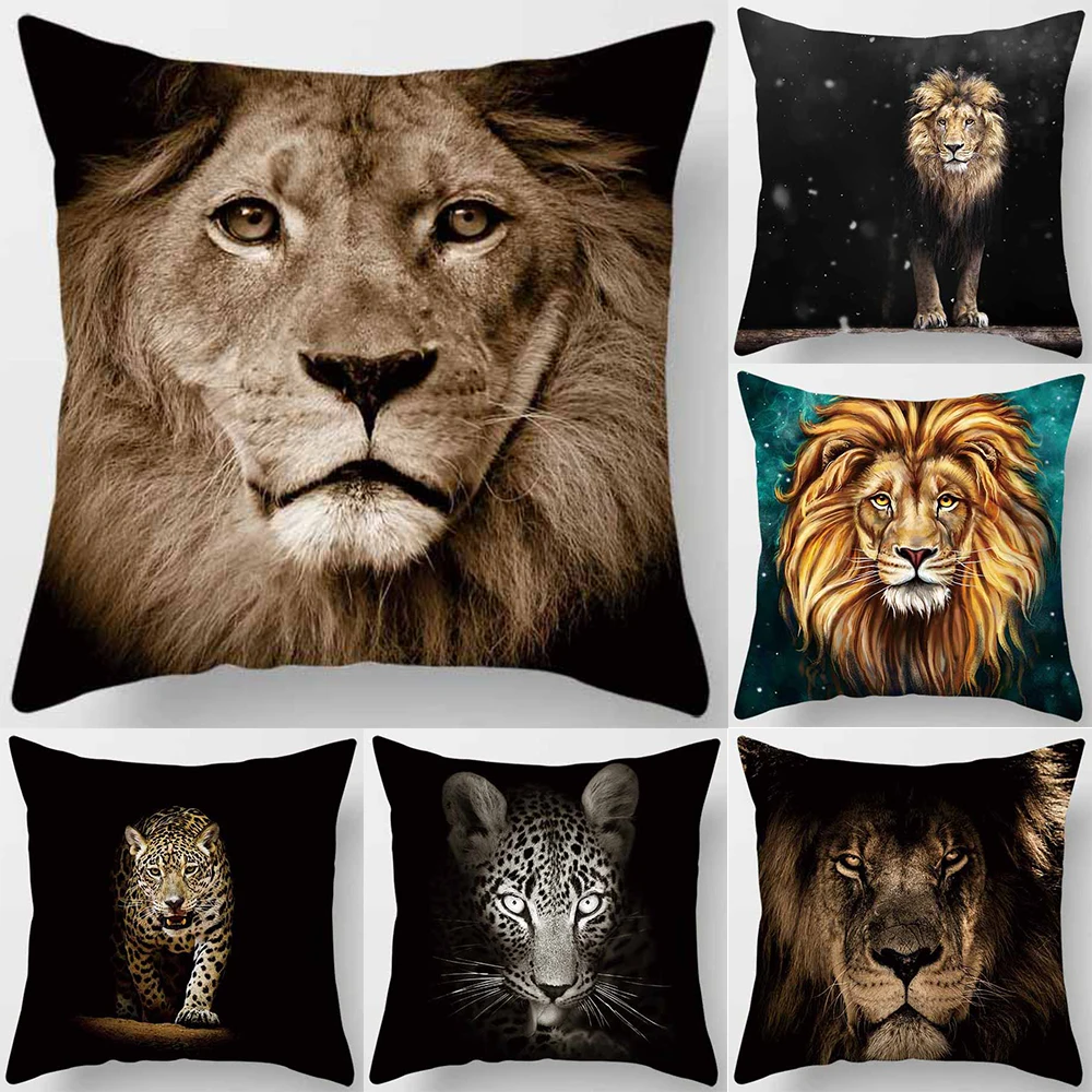 45X45CM Animal World Tiger Lion Pattern Pillow Case Home Bedroom Living Room Sofa Decoration