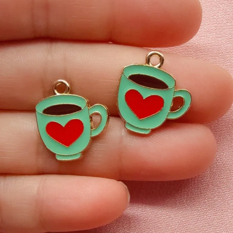 12pcs Colorful Drip Oil Love Coffee Pendant Small Accessories Decoration Creative DIY Bracelet Necklace Earring Pendant - view 5