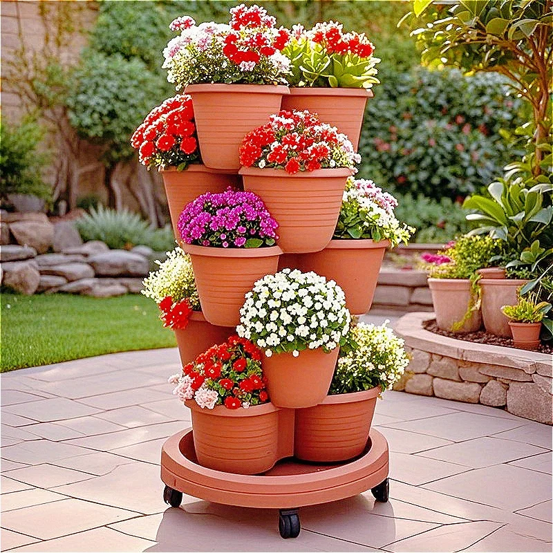 Stackable Plant Pot Set Indoor Outdoor Garden Balcony Flower Pot Multi-Functional Movable Planting Container for Strawberry Vegetables