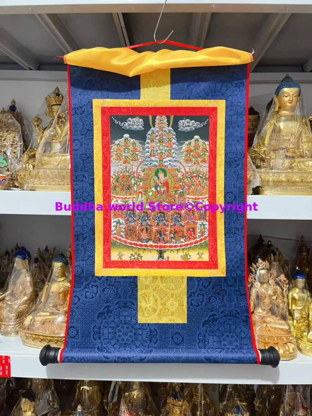 

BUDDHA Thangka Hanging decoration painting Guru Rinpoche Paradise HOME Temple altar Wall decor Wholesale Buddhist supplies