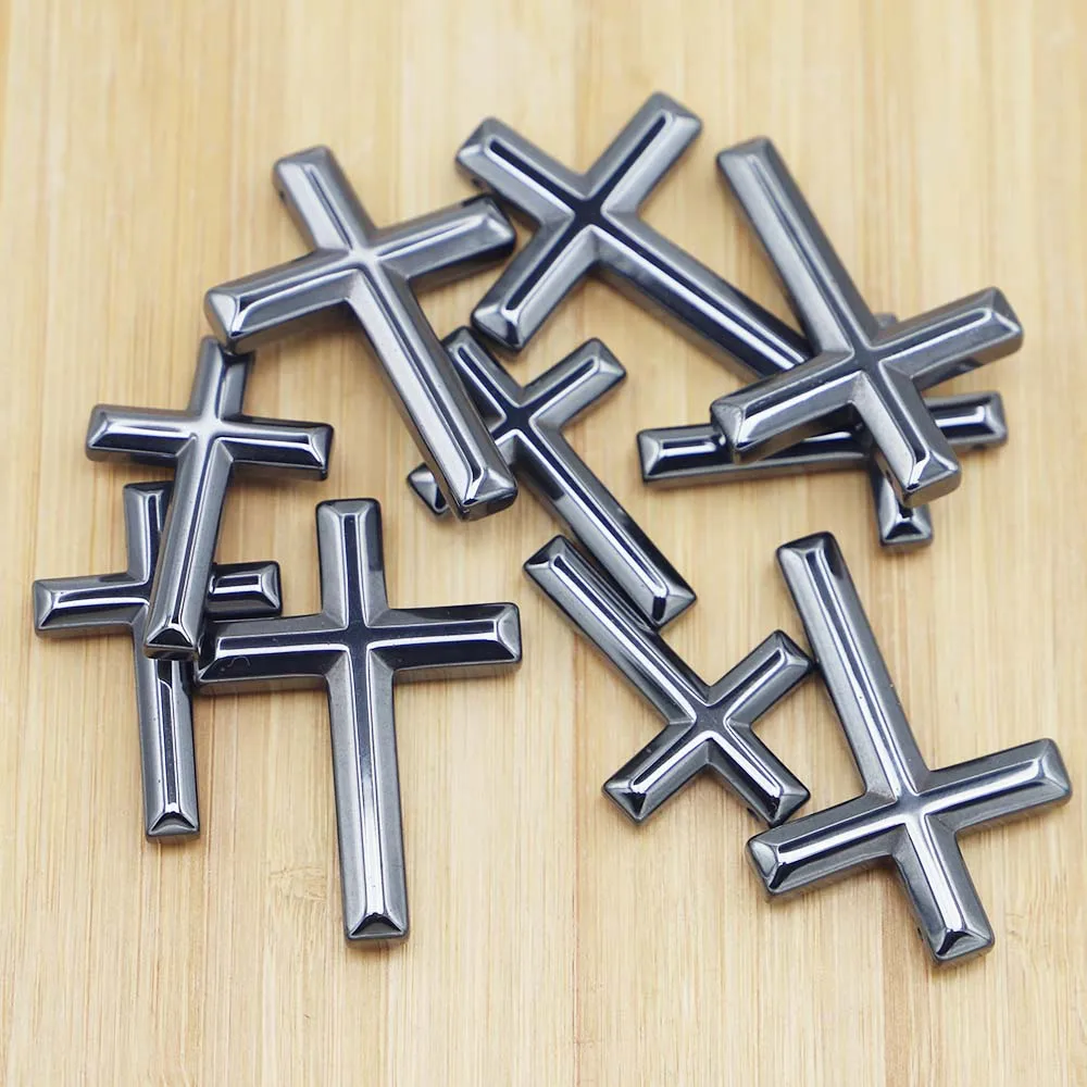 Simple Fashion Perforated Hematite Little Cross Necklace Pendants Accessories Charms Jewelry Making Wholesale24Pcs Free Shipping