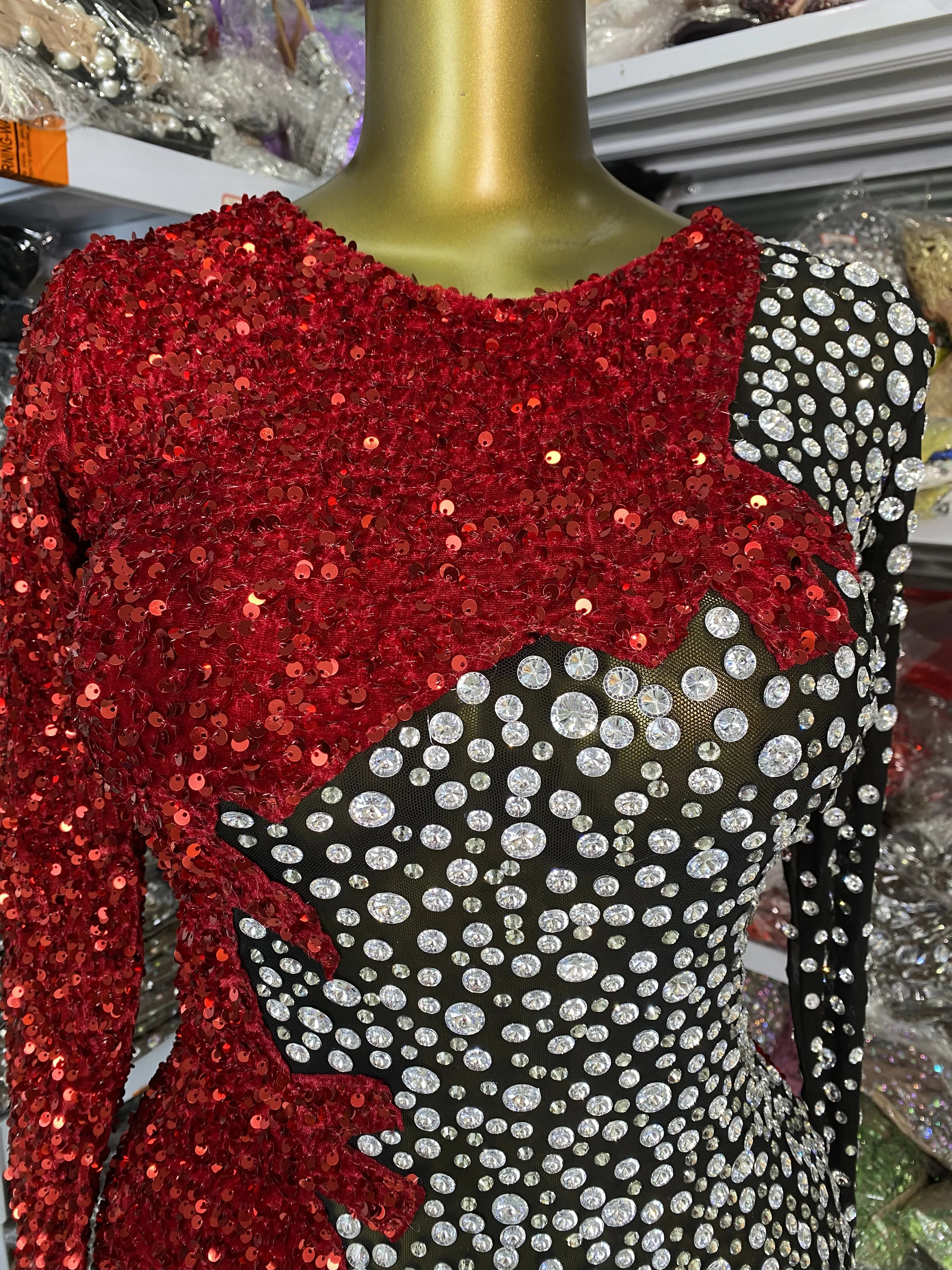 Sparkly Rhinestones Sequines Patchwork Mini Dress Elegant Long Sleeve Evening Prom Celebrate Birthday Dress Show Stage Costumes