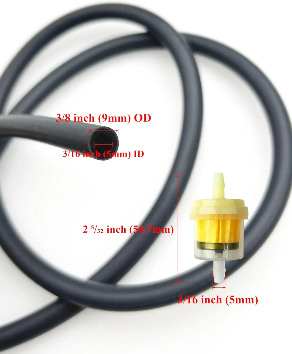 3/16 Gas Fuel Line Hose for 50cc 70cc 90cc 110cc 125cc 150cc | w/Inline Shut Off Valve Petcock & Filters Clamps