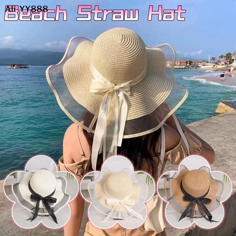 【YY88】Fashion Flat-topped Straw Hats Girls Wide Brim Sun Hat Outdoor Lace Bow Strap Lightweight UV Protection Beach Cap