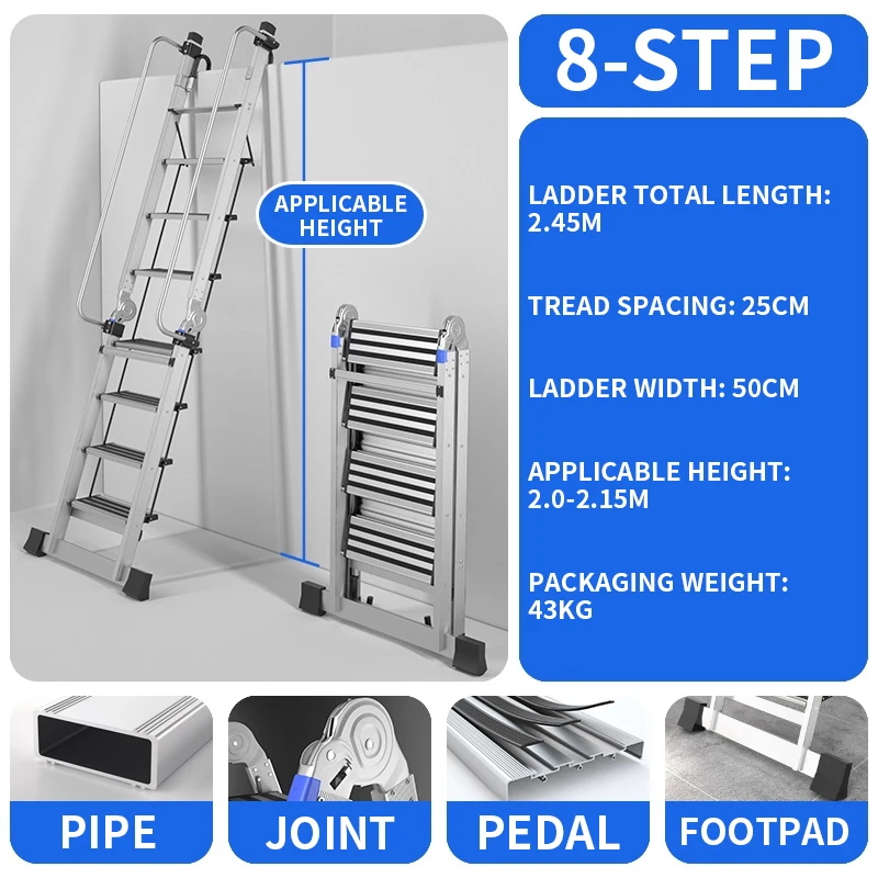 Attic ladder, indoor and outdoor handrail stairs, folding ladder, aluminum alloy roof custom telescopic ladder