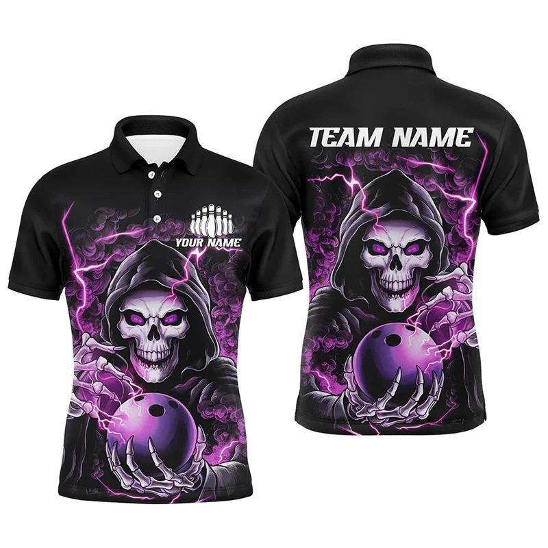 

Trend Bowling Graphic Team Uniforms Mens Fashion Summer Short Sleeve Custom Name Polo Shirts Casual Oversized Lapel Button Tees