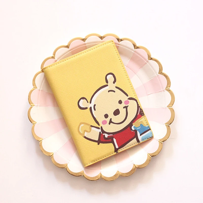 Disney Winnie Pooh Bear Passport Cover Travel PU Leather ID Bank Card Bag Boy and Girls Passport Holder Credit Card Case