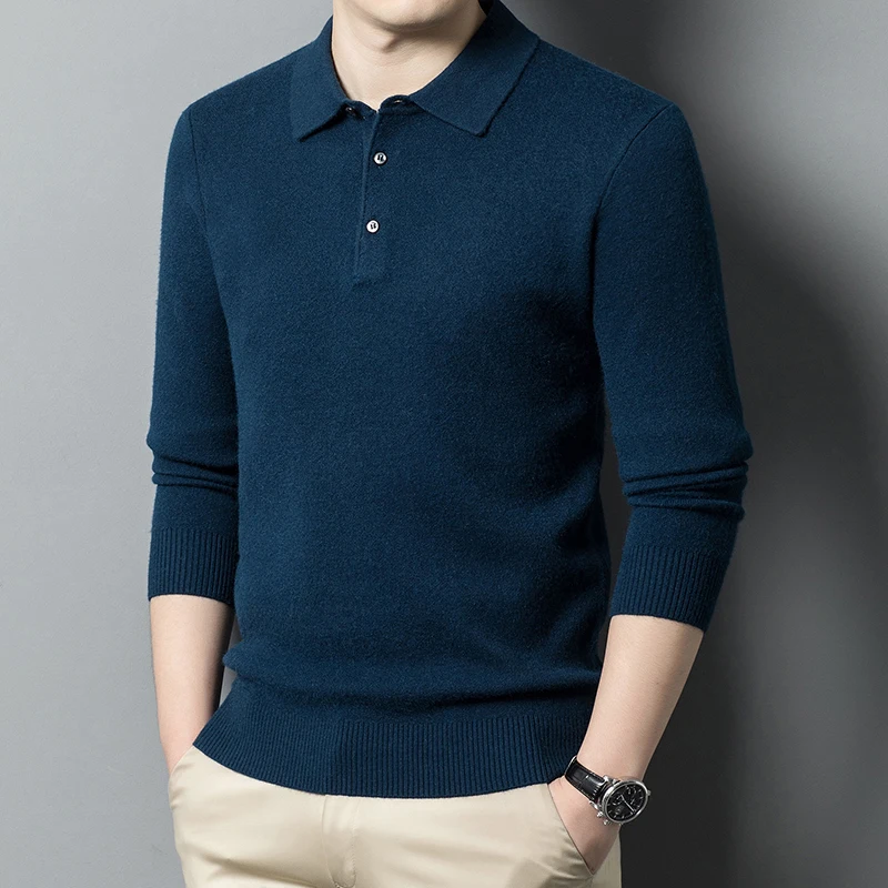 Men\'s knitted polo shirt, warm long sleeved sweater, comfortable, casual, multi-color, business, autumn and winter, new style,