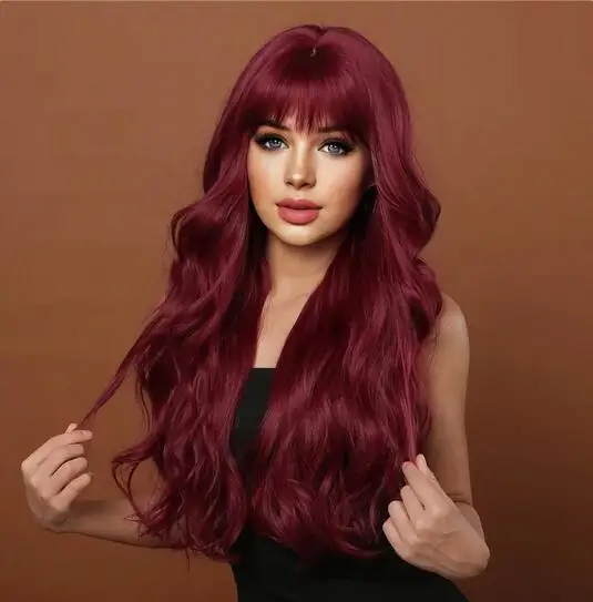 Wig woman air bangs long hair big waves dyed synthetic fiber high temperature silk full head set selling long curly hair