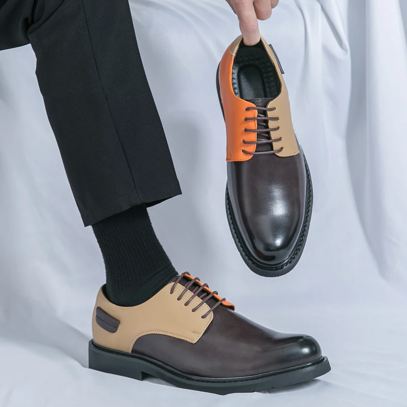 

Casual men's leather shoes Color blocking design with personalized style party or nightclub 38-46 Daily shoes versatile New