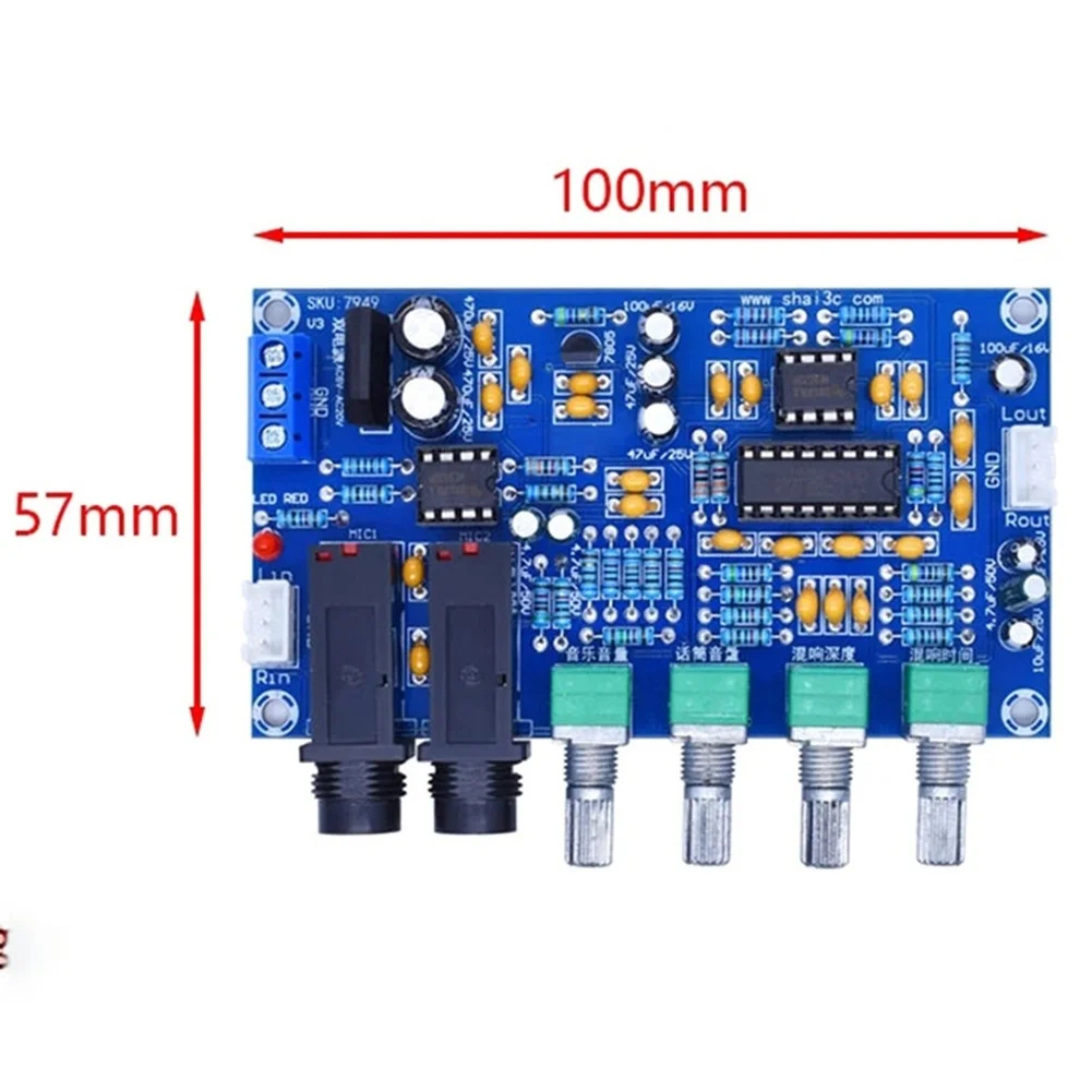 XH-M173 Audio Mixer Module with PT2399 Chip Dual 12V AC Power Requirement for Integration into Karaoke Amplifiers and Mixers