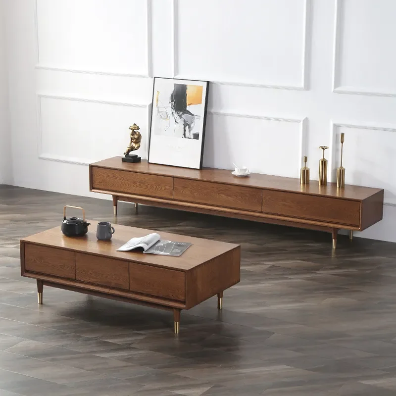 Solid Wood Black Walnut TV Cabinet Nordic Light Luxury Long Audio Visual Cabinet White Oak Floor Standing Media Console 1.8