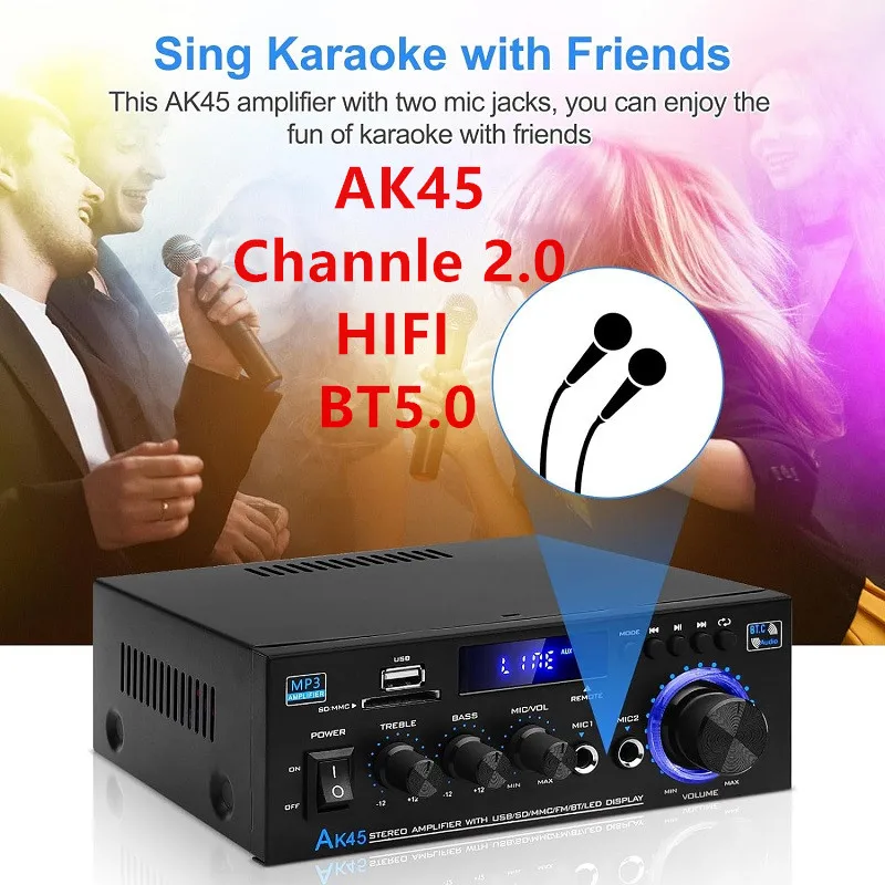 AK35 AK45 Home  Power Amplifier HiFi Digital Stereo Amplifiers Channel 2.0 Bluetooth Surround Sound AMP Speaker Home Theater