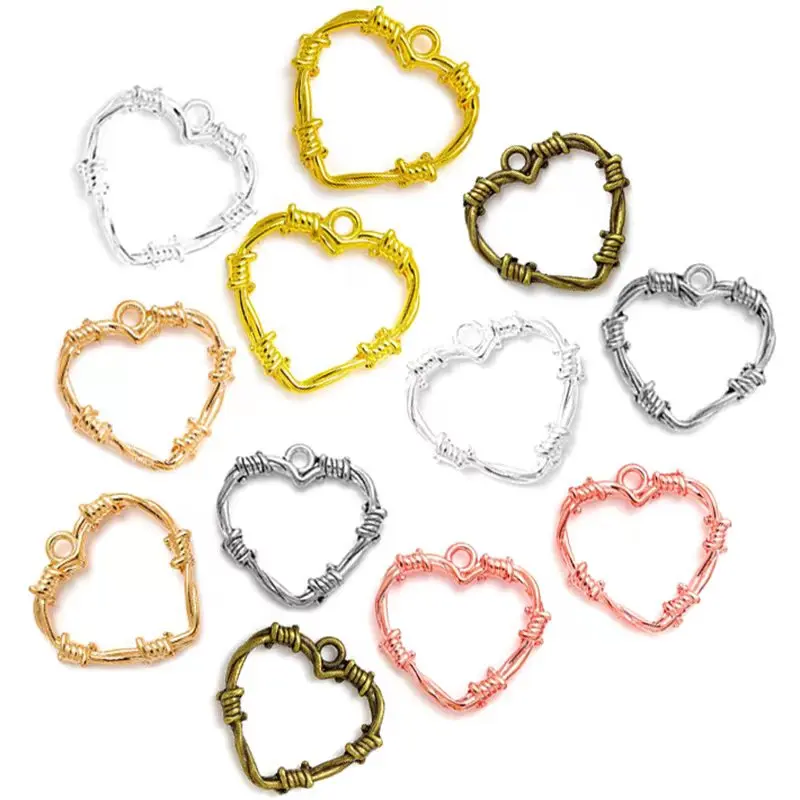 10pcs Imitation weaving hollow Hearts Charms Necklace Pendant Bracelet Jewelry Making Handmade Crafts diy Supplies 24*24mm