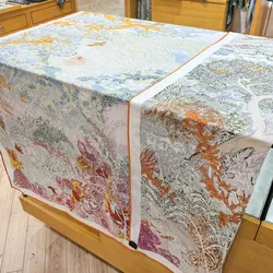 High-end Elegant Women Exquisite City Garden Double-sided Printed Quality Silk Wool Hand-rolled Edge Large Square Scarf Shawl