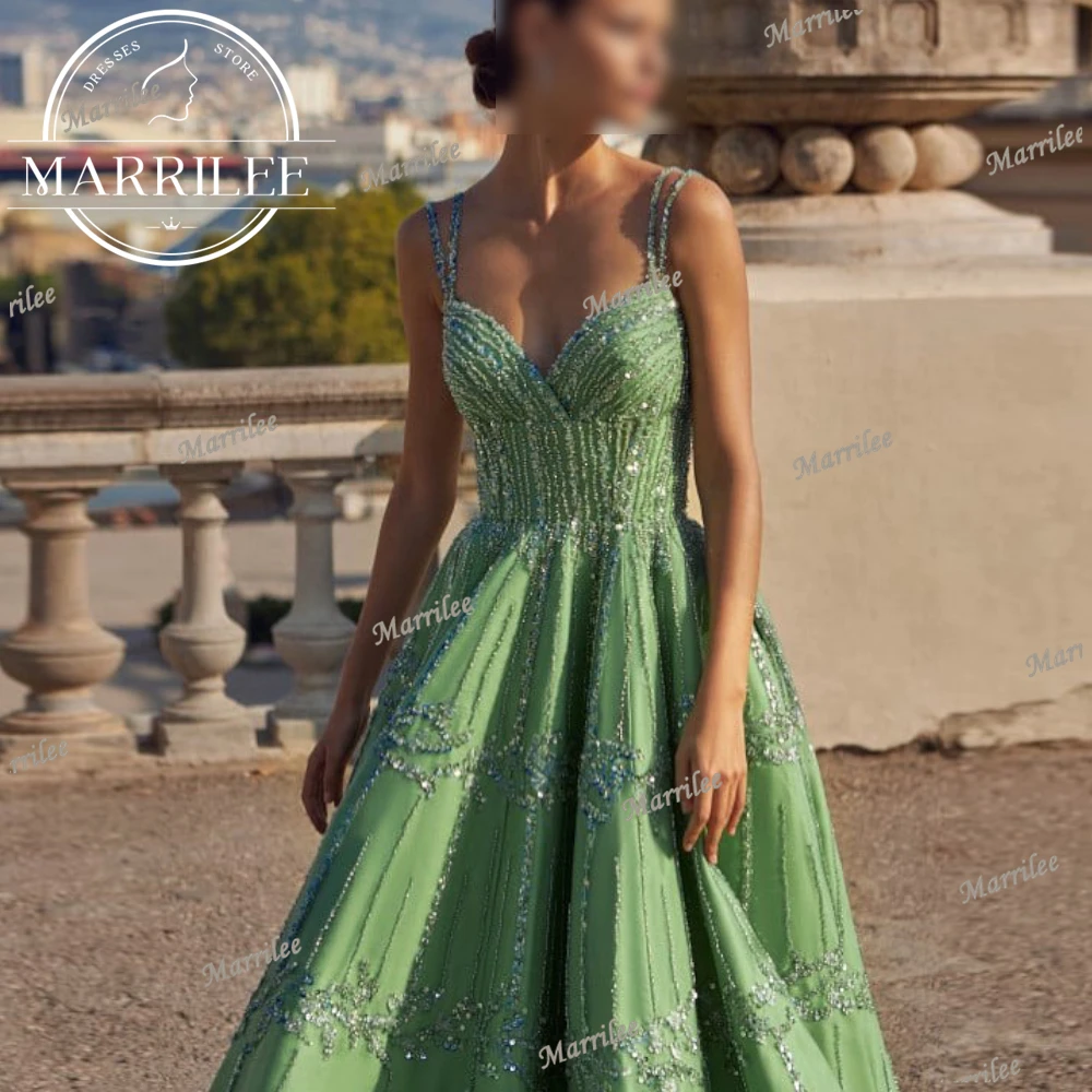 Marrilee Customized Sleeveless A-Line Solid Color Crystal Sweetheart Spaghetti Straps Backless Elegant Luxury Evening Dress 2024