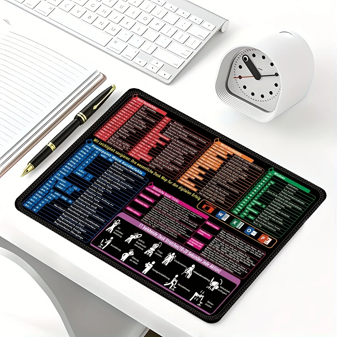 لوحة ماوس مفاتيح الاختصار الألمانية، قاعدة غير قابلة للانزلاق، حصيرة مكتبية تتميز بختصات لوحة المفاتيح، حصيرة إنتاجية مكتبية، مساعدة بكفاءة الكتابة #1