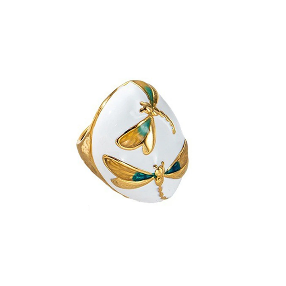 

May@RZ Dragonfly Oil Drop Stainless Steel Chunky Ring For Men And Women's Fashion Jewelry 14k Gold Plated Ring Cute Accessories