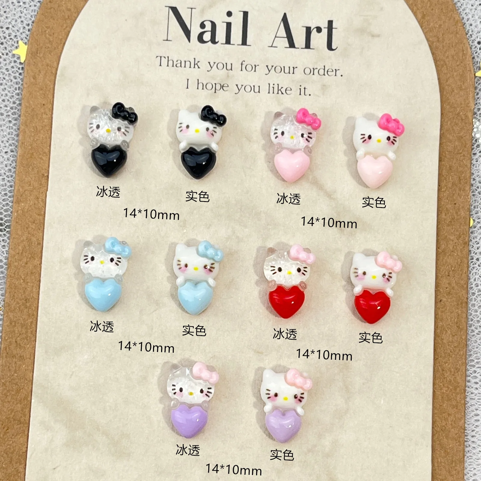 Kawaii Love Hello Kitty Ice Transparent Exquisite Glitter Nail Cartoon Bow Resin Girl Cute Nail Decoration Accessories Wholesale