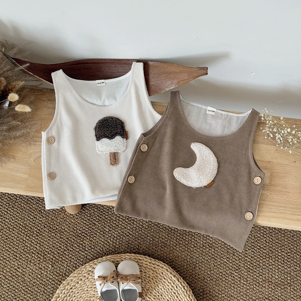 

Spring Autumn New Baby Moon Ice Cream Cloth Embroidered Round Neck Sleeveless Vest Newborn Baby Kids Baby Boys Girls Outerwear
