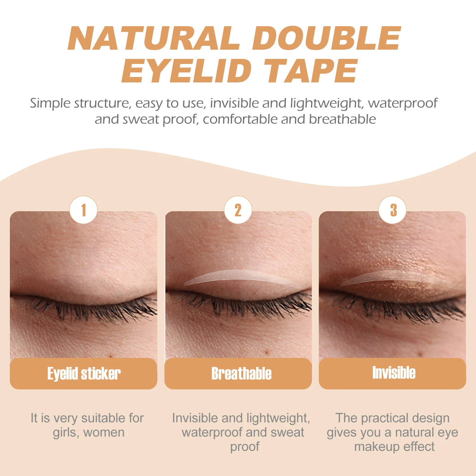 Patch per palpebra invisibile Doppio nastro Adesivi trasparenti Bella donna modellante Strumento per il trucco degli occhi naturale a prova di sudore impermeabile